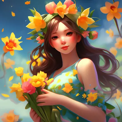 Spring Girl. Девушка-весна. PNG. | Весна, Девушка из фэнтези, Милые рисунки