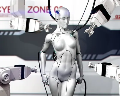Скачать обои арт, провода, девушка, робот, андроид разрешение 1280x1024  #68308
