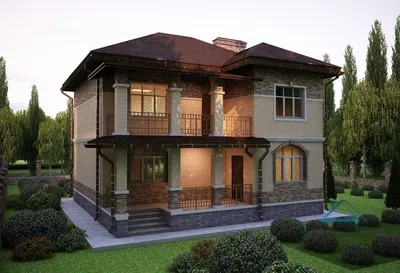 Проект двухэтажного дома с террасой и крыльцом 04-37 🏠 | СтройДизайн