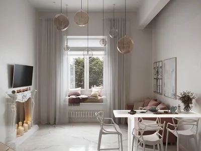 Дизайн интерьера однокомнатной квартиры с высоким потолком в Москве 28 кв. м.  - STUDECO