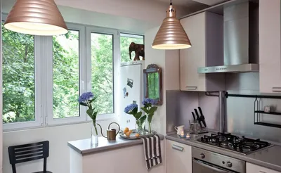 Красивый дизайн кухонь с выходом на балкон (60 фото)