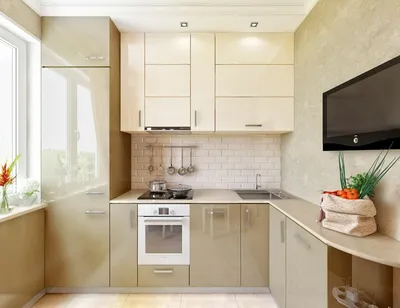 Дизайн кухни 7 кв. м с холодильником