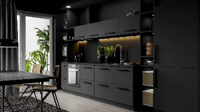 Купить черные кухни минимализм от производителя. Фабрика мебели Mr.Doors