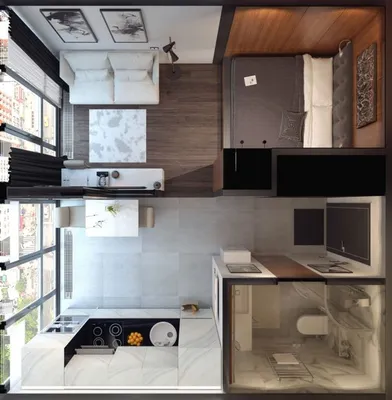 Проект от Антона Зайцева: дизайн небольшой студии 30 кв. м. | Small  apartment design, Small apartment interior, Apartment layout