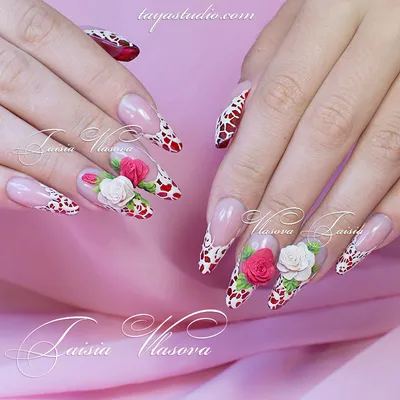 Объемные розы на ногтях - фото