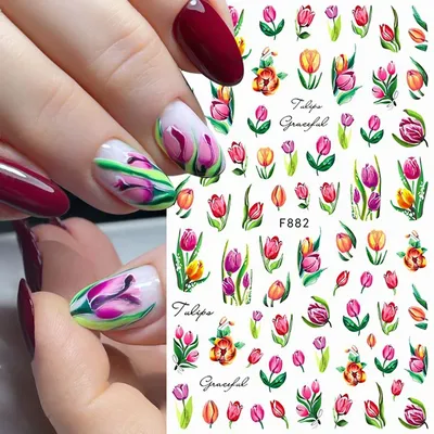 3D тюльпаны, наклейки для ногтей, красочные цветочные наклейки для ногтей,  Цветочные наклейки для ногтей, летние цветы, дизайн ногтей, женские  аксессуары для ногтей | AliExpress