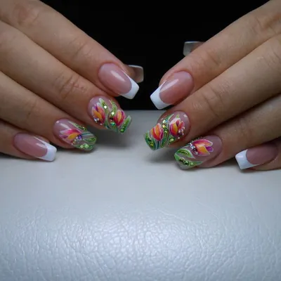 5D рельефные фотообои для ногтей, розовые, белые тюльпаны, цветы, резные  слайдеры, наклейки для ногтей, маникюрный Декор | AliExpress