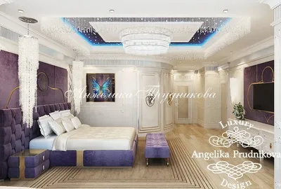 Дизайн натяжных потолков в спальне, фото
