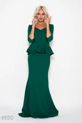 Зеленое вечернее длинное платье с юбкой-годе и оригинальной баской 53037 за  331 грн: купить из коллекции New look - issaplus.com