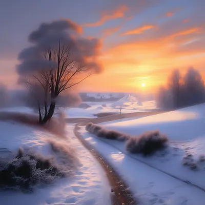 Доброе утро первый снег пейзаж» — создано в Шедевруме