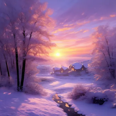 Доброе зимнее утро,рассвет,снежные …» — создано в Шедевруме