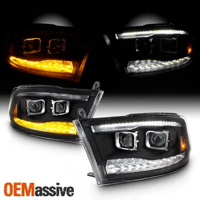 Fit Dodge Ram 09-18 1500 2500 3500 Black LED/DRL Dual Projector Headlights  Lamps | eBay