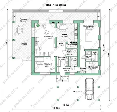 Одноэтажный дом 200 кв №154 с террасой-барбекю, для широкого участка -