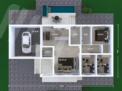 артикул КО-922 Одноэтажный дом с гаражом (площадь 136 м²) all-proekt