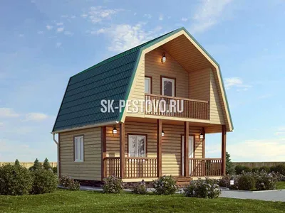 Дом из бруса 6 на 6 с мансардой (ломаная крыша), террасой и балконом:  проект, комплектация, стоимость строительства | СК Пестово