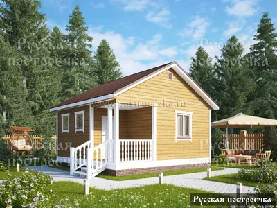 Проект двухэтажного брусового дома 6 на 6 с террасой, площадью 60 м² с 1  спальней в СПб
