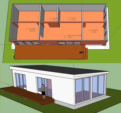 Проект “Волга” 30м ² Дом из морского контейнера - ИЗ КОНТЕЙНЕРОВ