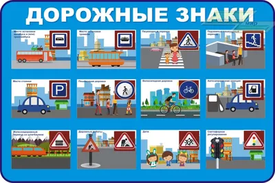Плакат \"Дорожные знаки\" - запрещающие и другие знаки, 100 х 80 см,  искусственная ткань, планки НУШ купить в Час-Пик