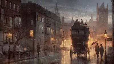 Репродукция картины \"Дождливый Лондон\". Картина маслом на холсте \"Дождливый  Лондон\"