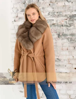 Женское пальто средней длины с мехом песца - FURSTORE.SHOP - интернет  магазин меховой одежды, купить шубу в Украине