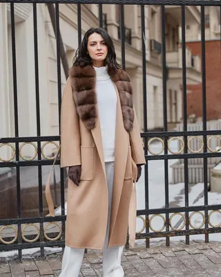 Цена на Женское пальто с меховой планкой в Москве | Артикул:  AR-18608-120-BG-P
