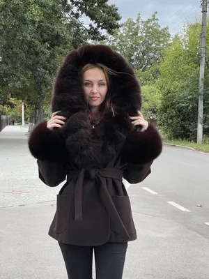 Женское пальто из меха овчины комбинированное с плащевкой, размер 46