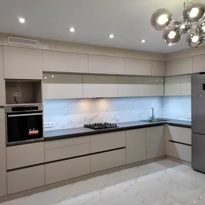 Белая двухуровневая кухня (4032*1790*2630) - Яр Дизайн