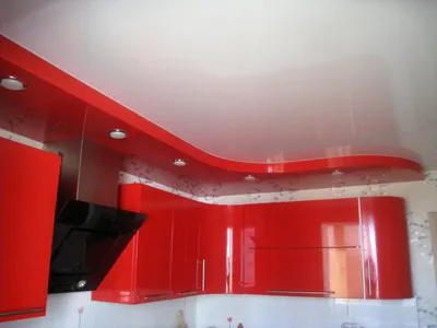Двухуровневые натяжные потолки фото для кухни в дизайне