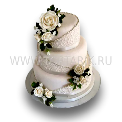 Купить белый свадебный торт без мастики с розами за 2 290 ₽ за кг в Москве  – доставка, изготовление на заказ