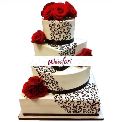 Стильный свадебный торт (MK1344) на заказ по цене 1100 руб/кг в Москве с  доставкой | Кондитерская Musscake