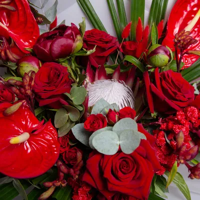 Авторский букет Экзотика с розами и экзотическими цветами купить с доставкой