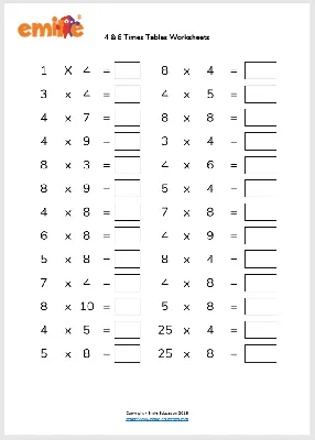 Multiplication Tables Check (MTC) Worksheets