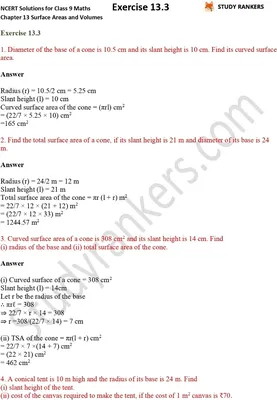 NCERT Solutions for Class 9 Maths Chapter 13 Surface Areas and Volumes  Exercise 13.3