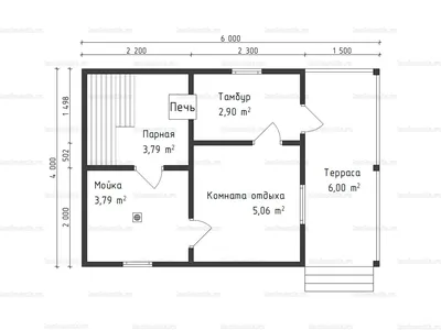 Проект бани 6 на 4 (6x4) из бруса