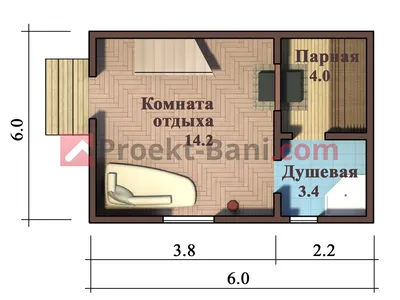 Баня 6х4 | проект бани 6х4