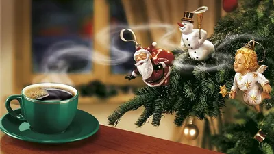 Desktop Wallpapers New year Coffee Snowflakes Cinnamon Cup Food