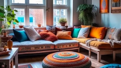 Подушка декоративная с объемными цветами