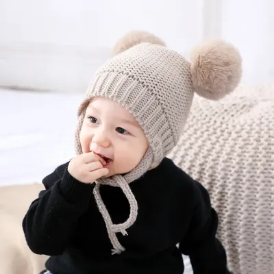 Зимняя детская шапочка-бини с рисунком медведя, защита ушей, вязаная шапка  для маленьких мальчиков и девочек, милые корейские теплые детские вязаные  шапки, От 1 до 8 лет – лучшие товары в онлайн-магазине Джум