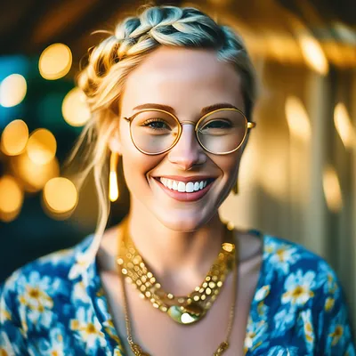 Женщина со светлыми волосами и в очках | Премиум Фото