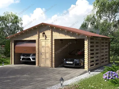 Проект гаража с погребом и навесом - DTE-158