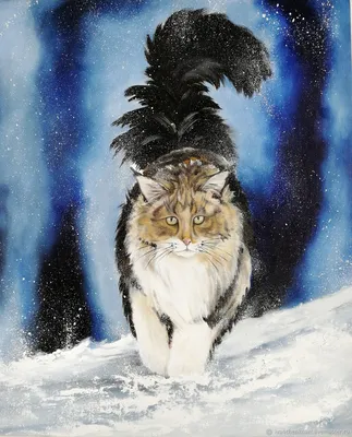 Кошка в лесу зимой» — создано в Шедевруме