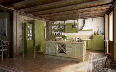 Кухня с матовыми фасадами оливкового цвета