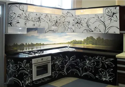 Недорогие белые кухни с рисунком на фасаде, купить белую кухню с рисунком  на заказ, заказать Москва | АК-Мебель