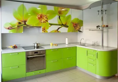 Зеленые кухни рисунком на фасаде, купить зеленую кухню МДФ с рисунком на  заказ от производителя | АК-Мебель