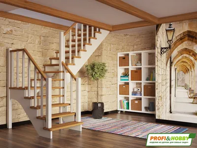 Лестница с перилами из дерева и металла - Лестницы из дерева Краснодар