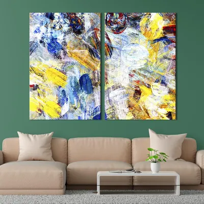 ᐉ Настенный декор диптих картина на холсте для интерьера Абстракция яркие  беспорядочные краски 71x51 см (40-2)