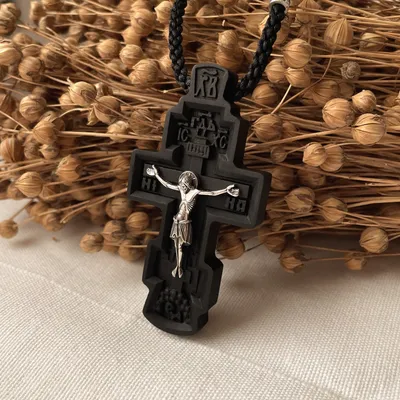Нательный крест из черного дерева и серебра Александр Невский - JORDARI