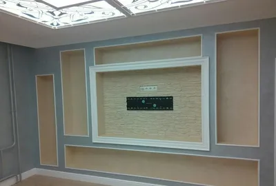 Дизайн стены под телевизор из гипсокартона - 78 фото