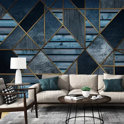 Купить 3D фото обои синий геометрический рисунок под дерево рельефная  роспись современная гостиная диван ТВ фон обои домашний декор | Joom