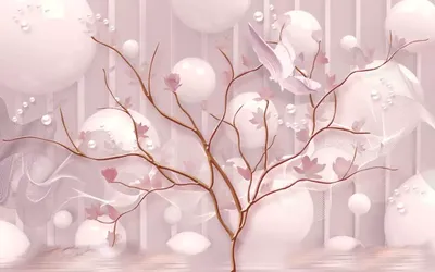 Фотообои 3d дерево с шарами на розовом фоне артикул 3Dd-011 купить в  Оренбург|;|9 | интернет-магазин ArtFresco